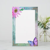 Rustikaler Rahmen mit Blume und Schmetterling Briefpapier (Stehend Vorderseite)