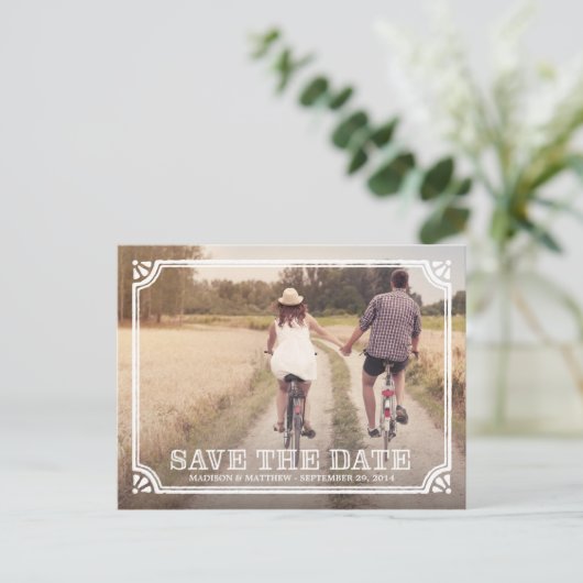 Rustikaler Rahmen | Save the Date Postkarte (Stehend Vorderseite)
