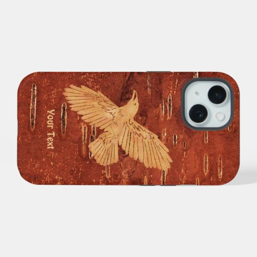 Rustikaler Raven auf der inneren Birch Bark OtterB iPhone 15 Hülle (Rückseite (Horizontal))