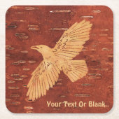 Rustikaler Raven auf der inneren Birkenrinde Rechteckiger Pappuntersetzer (Vorderseite)