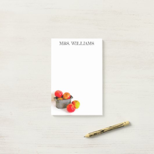 Rustikaler Red Apple Bucket Teacher Name 4 x 6 Post-it Klebezettel (Auf Schreibtisch)