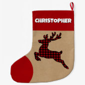 Rustikaler Red & Black Kariert Rentier Individuell Großer Weihnachtsstrumpf (Rückseite)