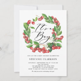 Rustikaler Red Cherries Wreath Es ist eine Baby-Du Einladung