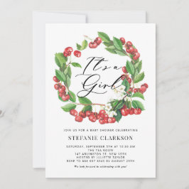 Rustikaler Red Cherries Wreath Es ist eine Girl Ba Einladung