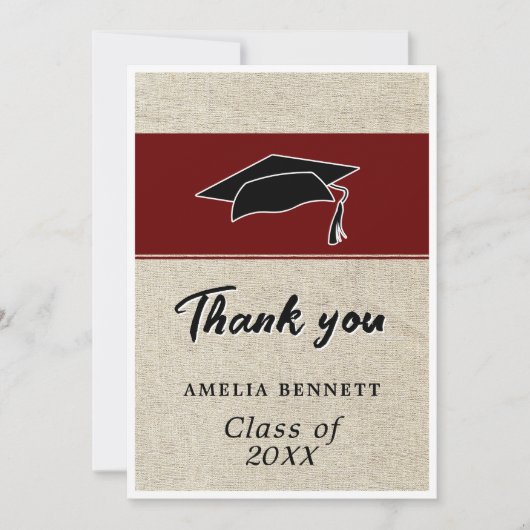 Rustikaler Red Graduate Cap Abschluss Dankeskarte (Vorderseite)