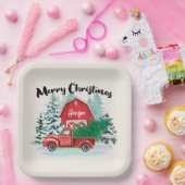 Rustikaler Red Truck Bauernhof Weihnachten Platz Pappteller (Party)