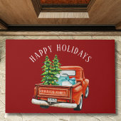 Rustikaler Red Truck Happy Holidays Weihnachtsbaum Fußmatte