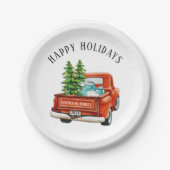Rustikaler Red Truck Happy Holidays Weihnachtsbaum Pappteller (Vorderseite)