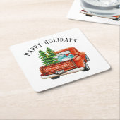 Rustikaler Red Truck Happy Holidays Weihnachtsbaum Rechteckiger Pappuntersetzer (angewinkelt)