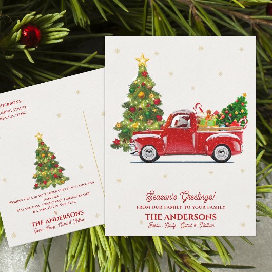 Rustikaler Red Truck Weihnachtsbaum Jahreszeit Grü Postkarte