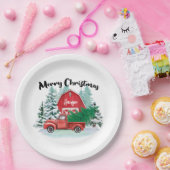 Rustikaler Red Truck Weihnachtsbaum Personalisiert Pappteller (Party)