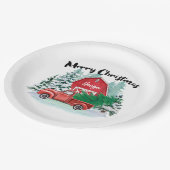 Rustikaler Red Truck Weihnachtsbaum Personalisiert Pappteller (Schrägansicht)