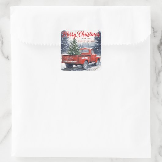 Rustikaler Red Truck Weihnachtsgeschenk Sticker (Tasche)