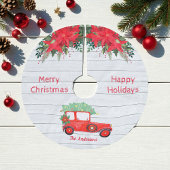Rustikaler Red Truck White Wood Weihnachtsbaumrock Polyester Weihnachtsbaumdecke
