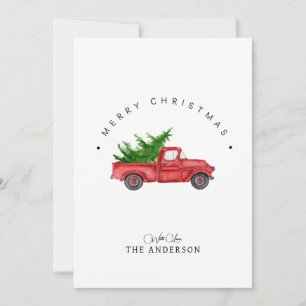 Rustikaler Red Watercolor LKW mit Weihnachtsbaum Feiertagskarte