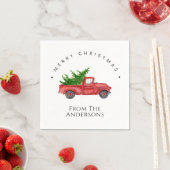 Rustikaler Red Watercolor LKW mit Weihnachtsbaum Serviette (Beispiel)