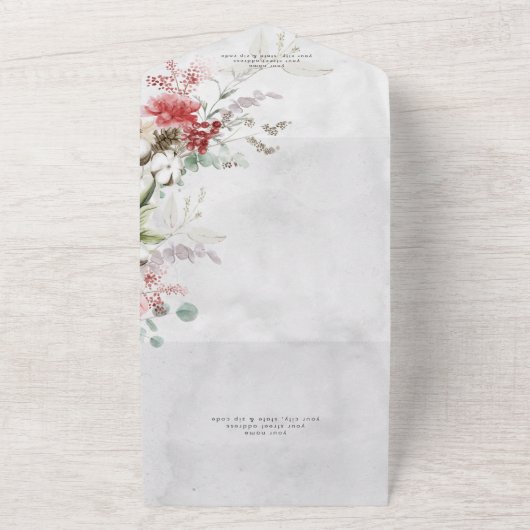 Rustikaler Red Winter Berries & Boho Cotton QR Cod All In One Einladung (Außenbereich)