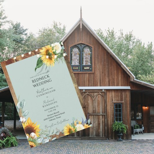 Rustikaler Redneck Sonnenblumen Hochzeitshöhe II Einladung