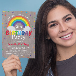 Rustikaler Regenbogen Geburtstag | Farblich Einladung