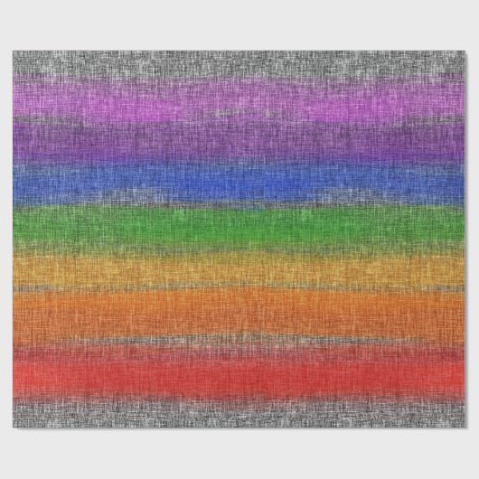Rustikaler Regenbogen Streifen Grau Crosshatch Geschenkpapier (Flach)