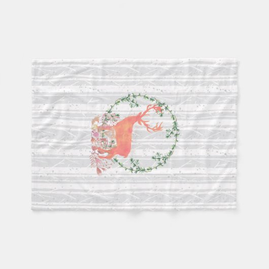 Rustikaler Reindeer Boho Wassercolor Fleecedecke (Vorderseite (Horizontal))