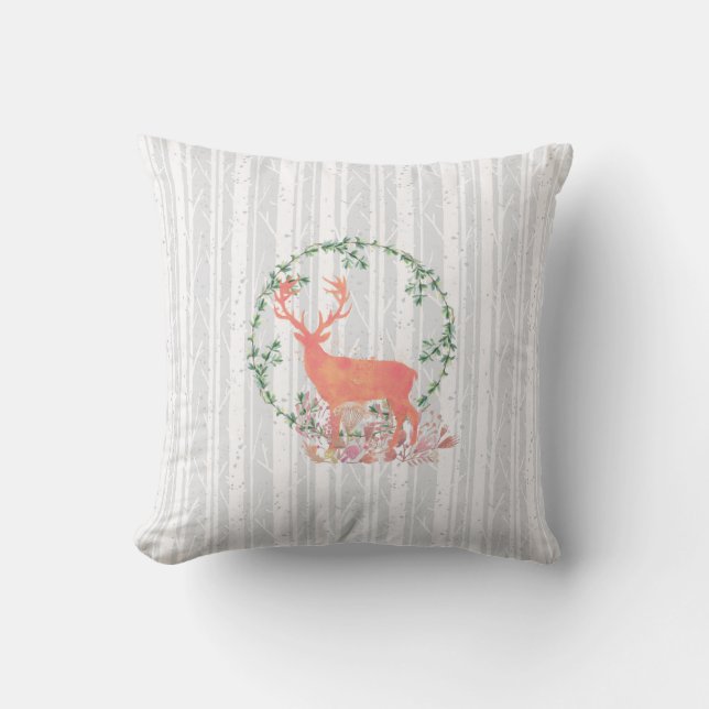 Rustikaler Reindeer Boho Wassercolor Kissen (Vorderseite)