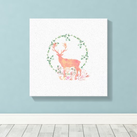 Rustikaler Reindeer Boho Wassercolor Leinwanddruck (Insitu (Holzboden))