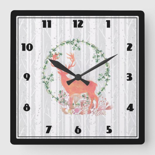 Rustikaler Reindeer Boho Wassercolor Quadratische Wanduhr (Vorderseite)