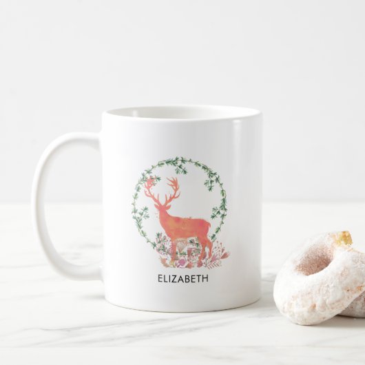 Rustikaler Reindeer Boho Wasserfarbe Personalisier Kaffeetasse (Mit Donut)