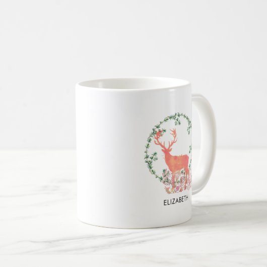 Rustikaler Reindeer Boho Wasserfarbe Personalisier Kaffeetasse (VorderseiteRechts)