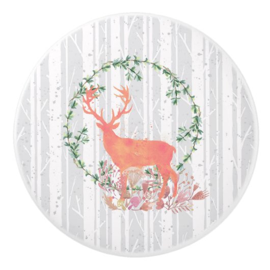 Rustikaler Reindeer Boho Wreath Keramikknauf (Vorderseite)