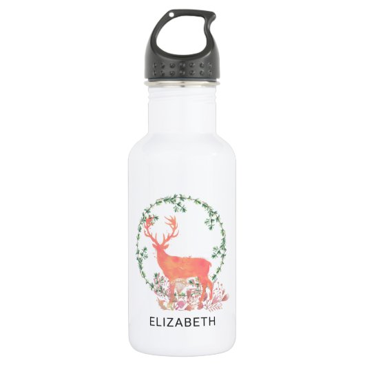 Rustikaler Reindeer Boho Wreath Wasserfarbe Benutz Edelstahlflasche (Vorderseite)