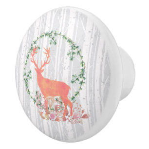 Rustikaler Rentier-Boho-Kranz Aquarell Keramikknauf