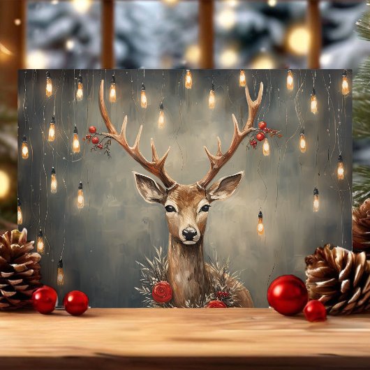 Rustikaler Rentier mit Edison Lights Weihnachten