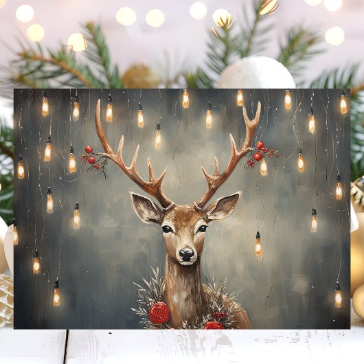 Rustikaler Rentier mit Edison Lights Weihnachten
