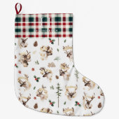 Rustikaler Rentierbaum Familienname Monogram Großer Weihnachtsstrumpf (Vorderseite)