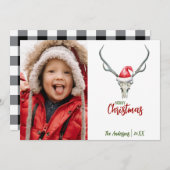 Rustikaler Rentierskull mit Kariertem Weihnachtsge Feiertagskarte (Vorne/Hinten)