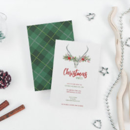 Rustikaler Rentierskull mit Kariertem Weihnachtsge Feiertagskarte