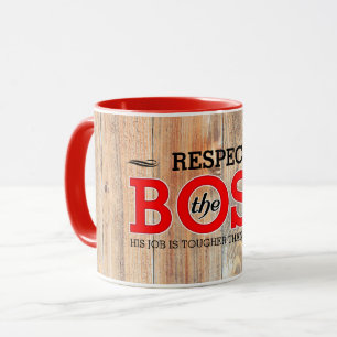 Rustikaler Respekt vor dem Boss auf Scheunenholz Tasse