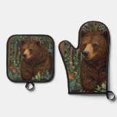 Rustikaler Retrobär Ofenhandschuh & Topflappen-Set (Vorderseite)