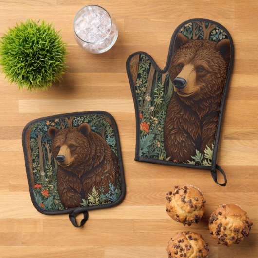 Rustikaler Retrobär Ofenhandschuh & Topflappen-Set (Oben Unten)