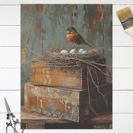 Rustikaler Robin und Nest Decoupage Seidenpapier