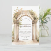 Rustikaler romantischer Beige Arch Ranch Bauernhof Einladung (Stehend Vorderseite)