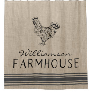 Rustikaler Rooster Bauernhof Familienname Duschvorhang