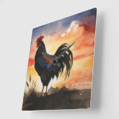 Rustikaler Rooster-Sonnenaufgang Quadratische Wanduhr (Winkel)