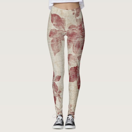 Rustikaler Rosa Blumen-Leinenstoff-Muster (1) Leggings (Vorderseite)