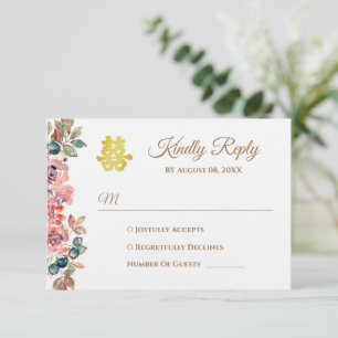 Rustikaler rosa Blumenkranz Chinesische Hochzeit RSVP Karte