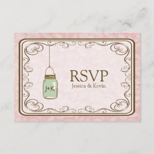 Rustikaler rosa Damast mit Maurer-Glas UAWG RSVP Karte