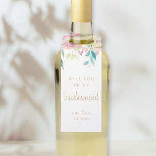Rustikaler Rosa Floraler Brautjungfer Vorschlag We Flaschenanhänger