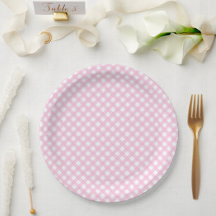 Rustikaler, rosa Gingham-Muster-Papier-Teller Pappteller